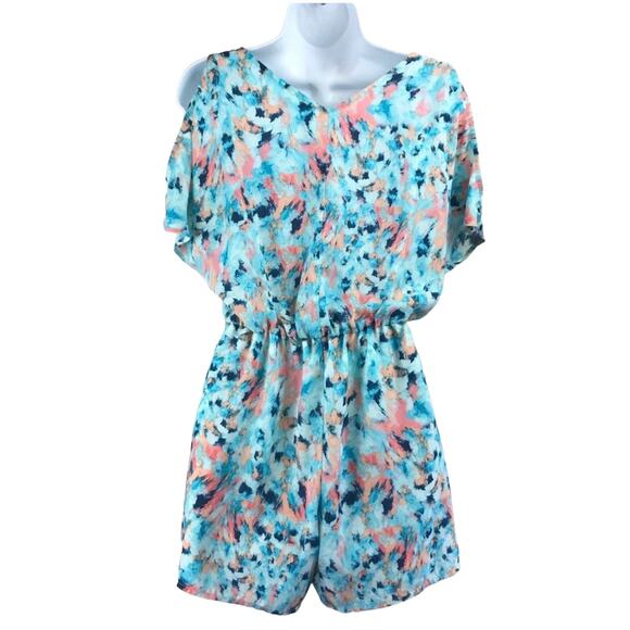Decree Watercolor Romper Blue Pink Orange Size Small NWT - Picture 2 of 8